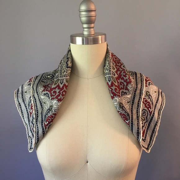 Vintage Battaglia Silk Scarf, Pocket Square, Burgundy & Navy, Hand Rolled Hem - Picture 2 of 11